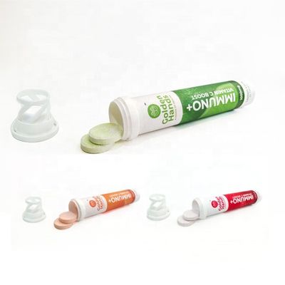 Anpassen von Effervesztabletten aus Kunststoff mit Trocknungsmittel-Abdeckung und angepasster Farbe
